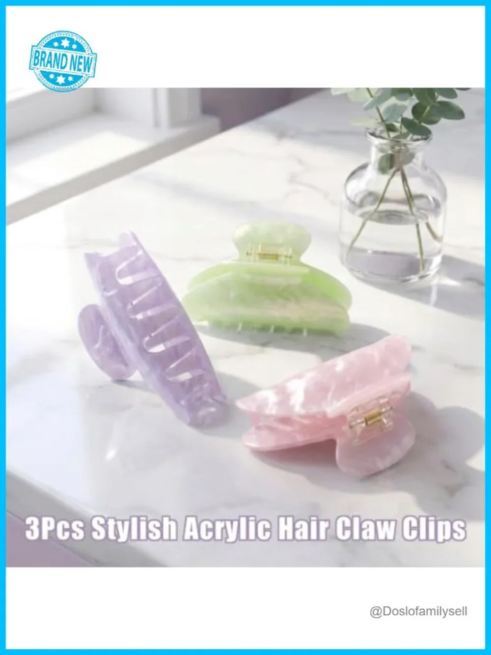 3-pack Acrylic Hair Claw Clips for Women Medium Non-Slip Strong Hold for Fine